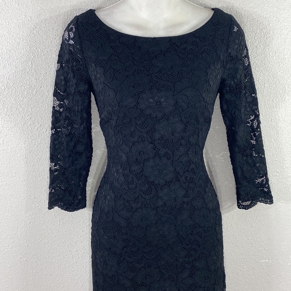 White House Black Market Black Lace 3/4 Sleeve Sheath Dress XXS DD2 - Picture 3 of 12
